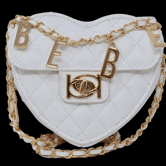 bebe White Quilted Heart Mini Bag with Gold Chain - Picture 1 of 3